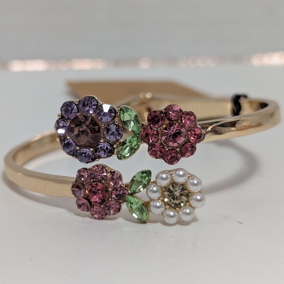 Monet Rhinestone Flower shapes with pink/purple Crystal Gold Tone Bracetet, NWTS - Picture 1 of 4
